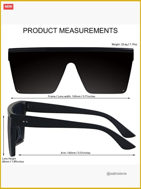 Square Oversized Flat Top Shield Sunglasses UV Protection Rimless main image 5